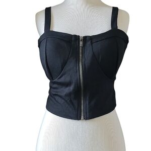 The Arte By Zenana Black Zipper Front Crop Top Size L